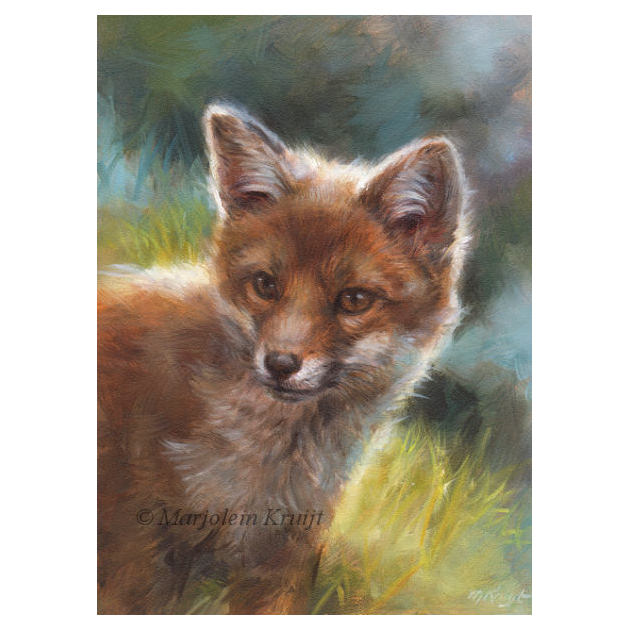 Baby fox incl frame painting for sale - Kruijt artist